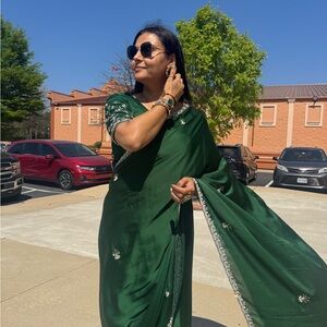 Elegant Deep Green Embroidered Saree